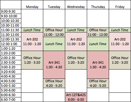 Teaching Schedule & Office Hour