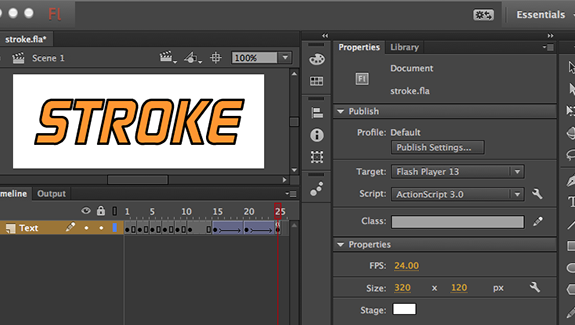 Adding & editing a stroke to text in Flash CC 2014 | Art 341 - Fall 2014