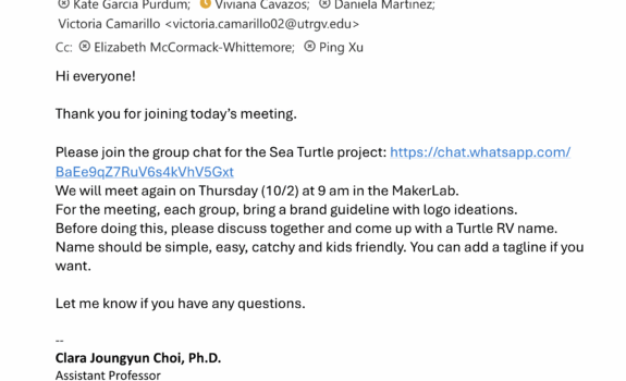 Notification: Sea Turtle Project Meeting-3 on October 2nd at 9:00 AM / Maker Lab | Week-5