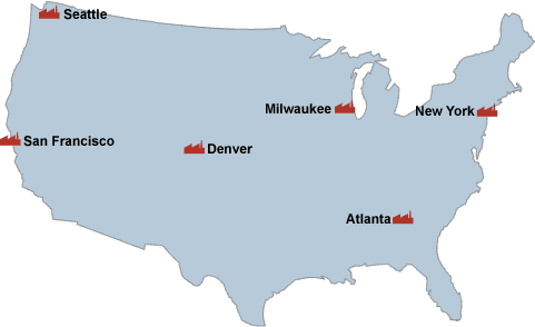 US Map of Acme Factories